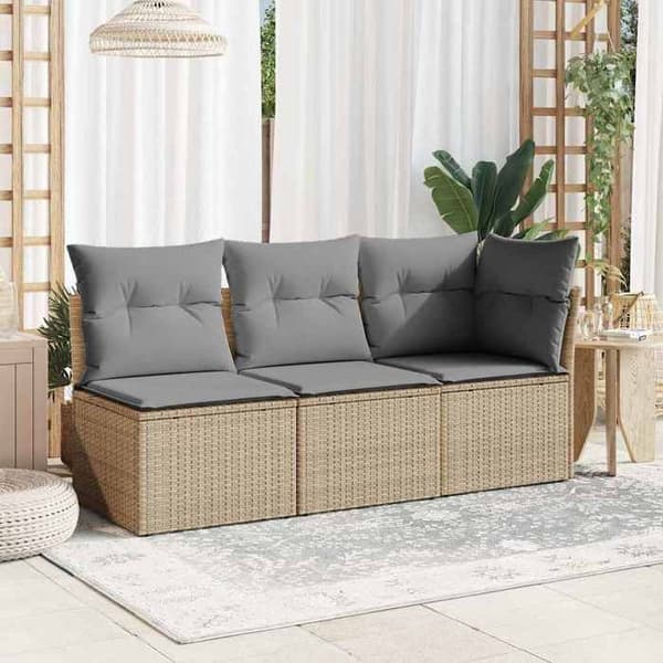 Maison Exclusive - U-formad trädgårdsoffa med beige kuddar i flätad resin