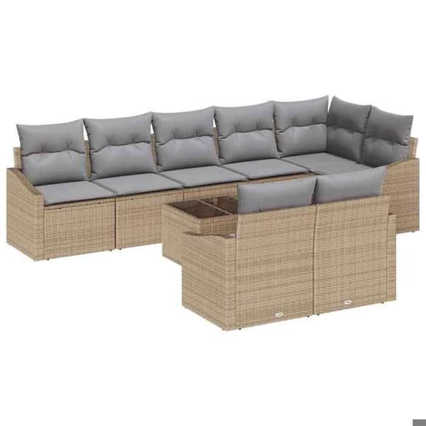 Maison Exclusive - 9 osan beige ja vaaleanharmaa polyrottinkinen puutarhakalustesetti