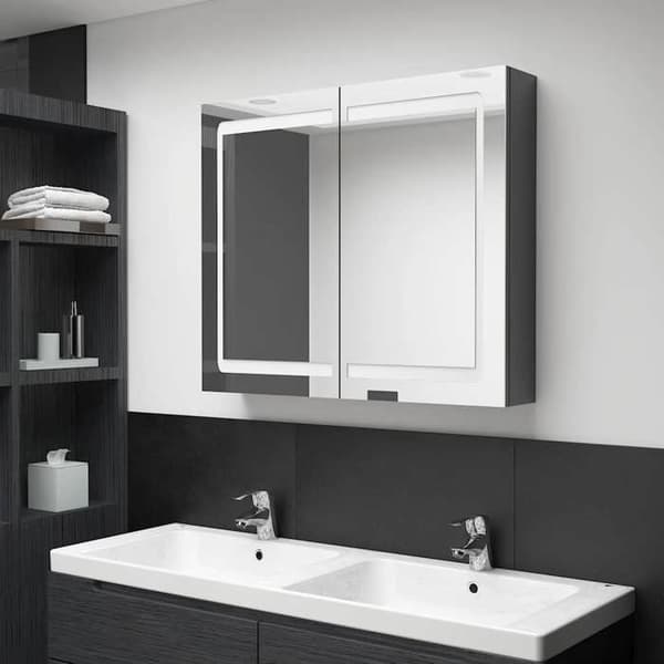 Maison Exclusive - Spegelskåp med LED-belysning Grå glansig 80x12x68 cm Glänsande grå