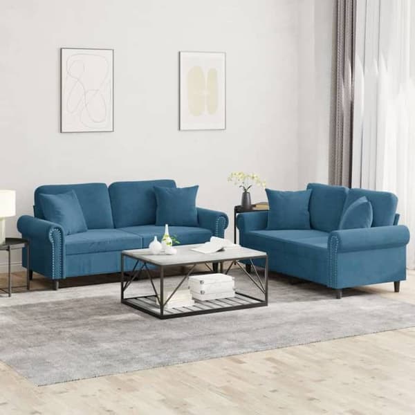 Maison Exclusive - Sæt af 2 sofaer med blå velourpuder