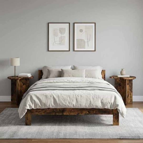 Sidebord - MAISON EXCLUSIVE - 2 dele - Røget eg - Ø39×38 cm - Spånplade Rökt ek