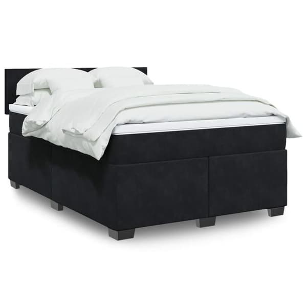 Maison Exclusive - Sengebund med lameller og madras Sort 140x190 cm Velour