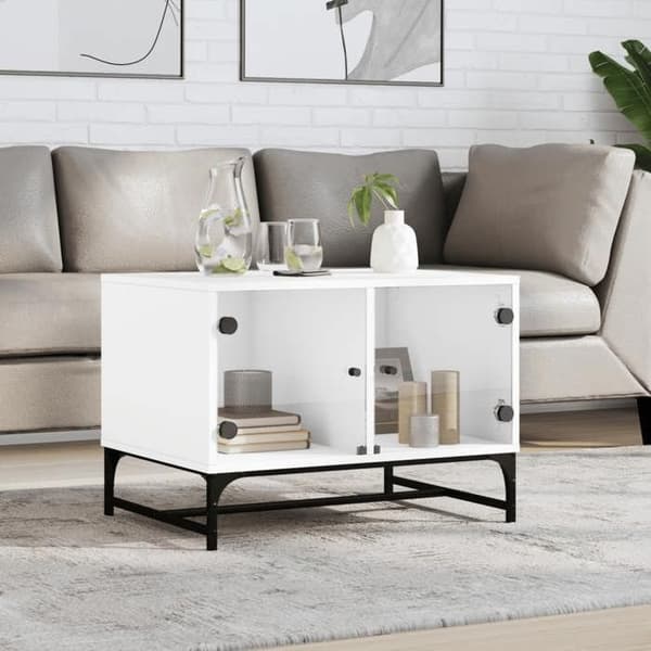 Bord - EKSKLUSIV HUS - 68,5×50×50 cm - Glasdøre - Spånplader - Stort opbevaringsrum Vit