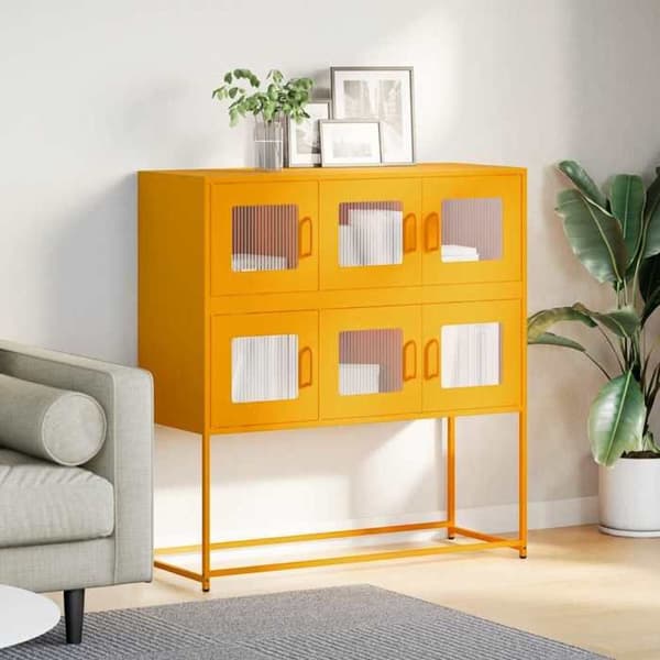Maison Exclusive - Buffé i senapsgul 100,5x39x107 cm i kallvalsat stål