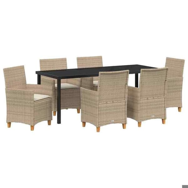 Trädgårdsmöbler - EXKLUSIVT HEM - Modern - 7 delar - Beige polyrotting - Väderbeständig beige