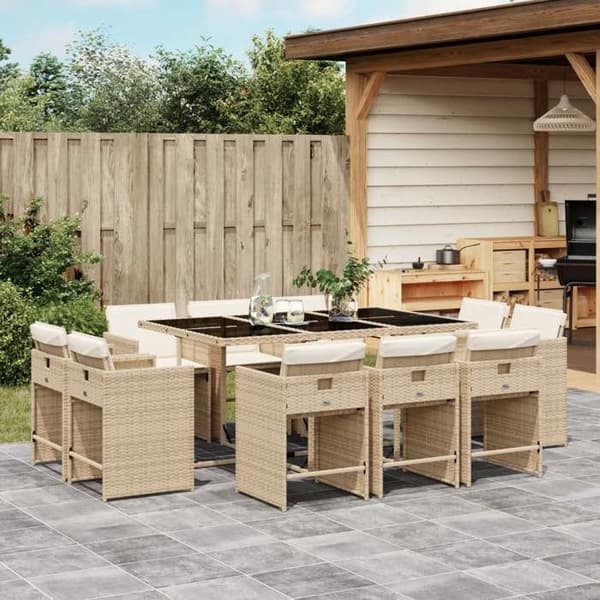 Maison Exclusive - Puutarhakalusteryhmä ja tyynyt 11 kpl beige polyrottinki