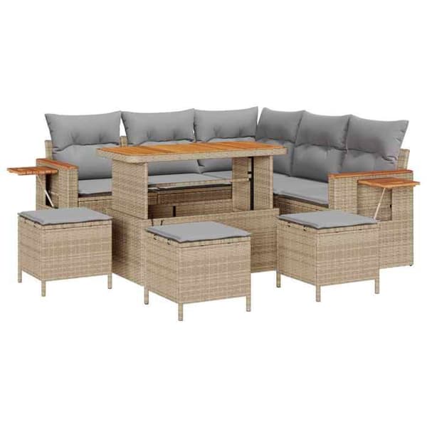 Maison Exclusive - 9 osan beige polyrottinkinen puutarhakalustesetti beige