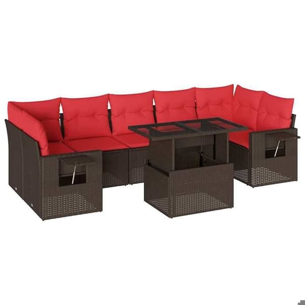 Maison Exclusive - 8-delars trädgårdsoff-set med bruna kuddar i flätad resin Marron (kuddar)