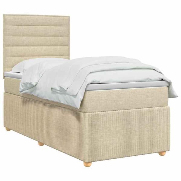 Maison Exclusive - Boxspring säng med madrass Crème 90 x 200 cm Tyg Grädde