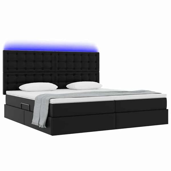 Maison Exclusive - Seng med LED-bånd og opbevaring Sort 200 x 200 cm Syntetisk læder Svart