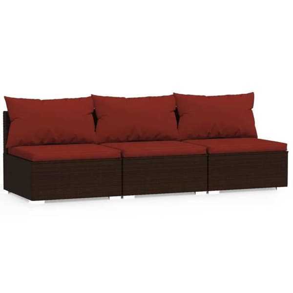 Maison Exclusive - Soffa 3 platser med kuddar Brun Flätad resin