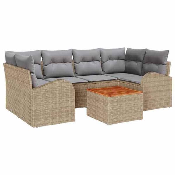 Maison Exclusive - 7 osan beige polyrottinkinen puutarhakalustesetti