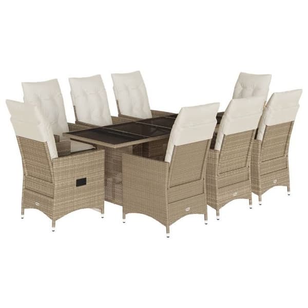 Maison Exclusive - Puutarhakalusteryhmä ja tyynyt 9 kpl beige Polyrottinki