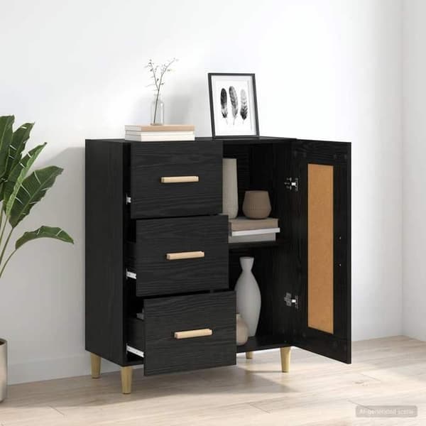 Maison Exclusive - Buffet Sort egetræ 69,5 x 34 x 90 cm Ingeniørtræ svart ek