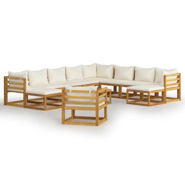 Maison Exclusive - Trädgårdsmöbler 12 delar med kuddar Creme Solid akaciaträ