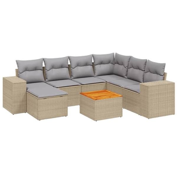 Maison Exclusive - Trädgårdsmöbler med kuddar 8 delar beige flätad resin