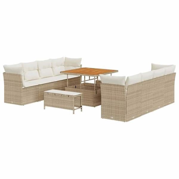Maison Exclusive - 11-delars trädgårdsoff-set i beige polyrotting beige