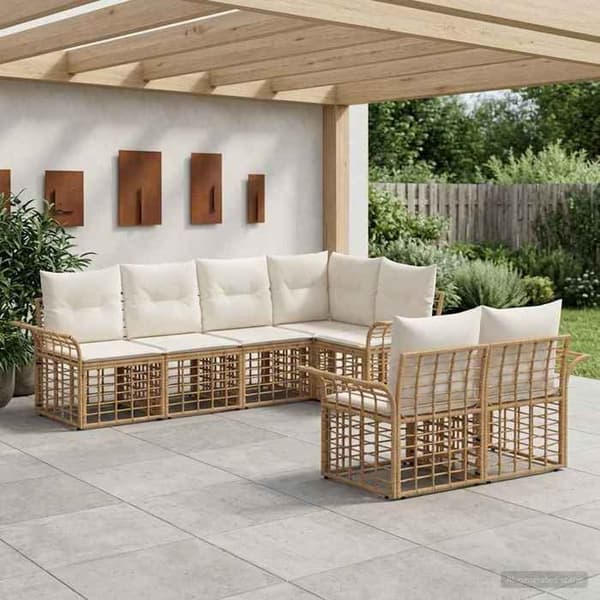 Maison Exclusive - Sæt af 7 pc udendørs sofaer Hvid Naturlig og Creme
