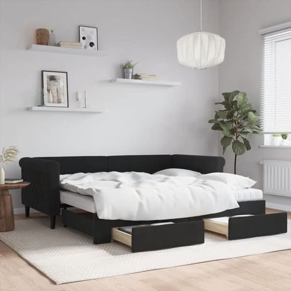Maison Exclusive - Sengebænk med udtræk og skuffer sort 90x190 cm fløjl