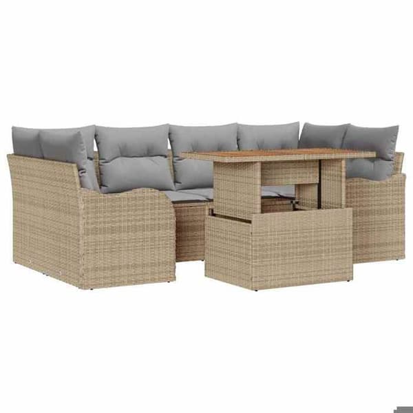 Trädgårdsmöbelset - EXKLUSIVT HEM - 7 delar - Beige - Hållbar polyrotting - Modulär med förvaring beige