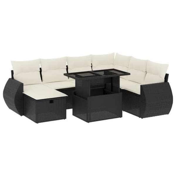 Maison Exclusive - 8 dele havegruppe med sorte puder i flettet harv