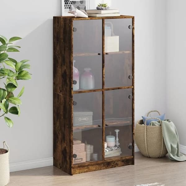 Maison Exclusive - Høj buffet med røget egetræsdøre 68x37x142 cm ingeniørtræ
