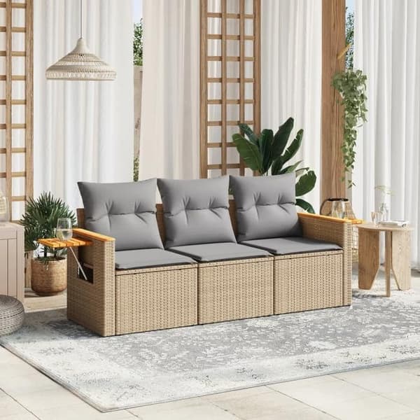 Maison Exclusive - Trädgårdsmöbler med kuddar 3 delar beige flätad resin beige