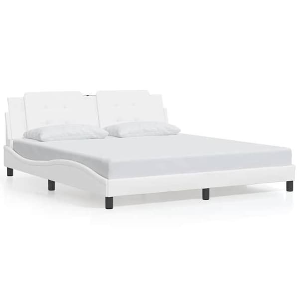 Sengestel - EKSKLUSIV HUS - Zadar - 180x200 cm - Hvid kunstlæder - Polstret hovedgærde Vit