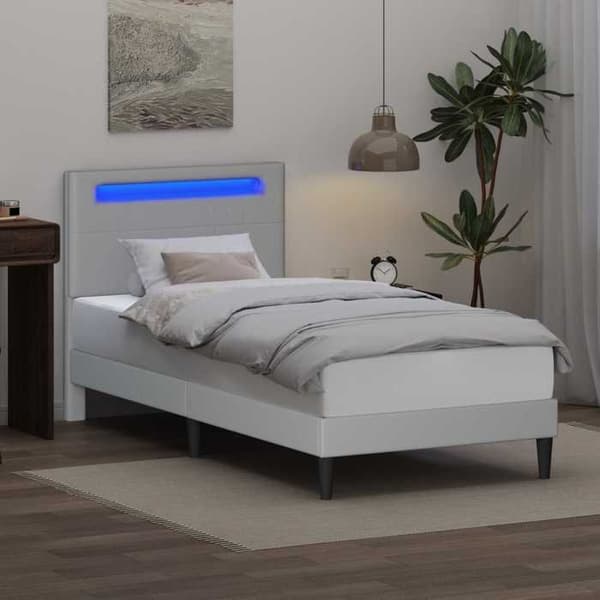Sengestel - EKSKLUSIV HUS - 90 x 200 cm - Kunstlæder - Multifarvede LED-striber - Hvid Vit