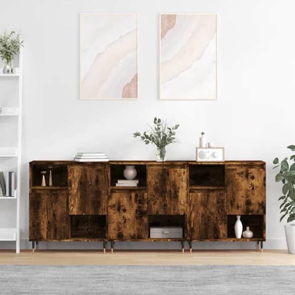 Maison Exclusive - 3 stk. Buffet i røgfyldt egetræ, ingeniørtræ Rökt ek