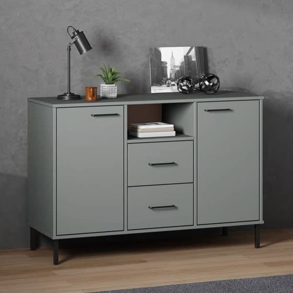 Buffet - EKSKLUSIVT HUS - OSLO - Massivt træ - Grå metalben - 113x40x77 cm Grå