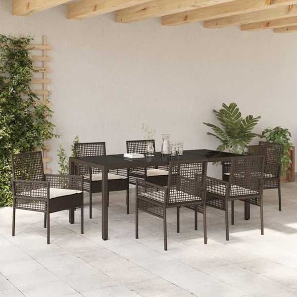 Maison Exclusive - 7 pc spisebordssæt til haven i brun polyrotin