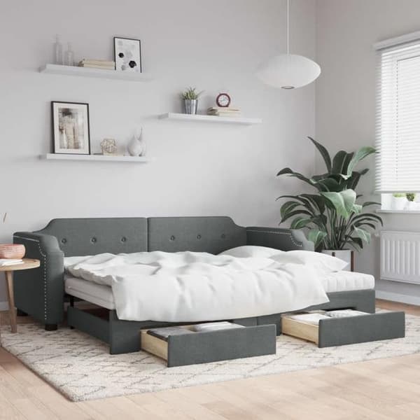 Maison Exclusive - Sovesofa med udtræk og skuffer i mørkegrå 100x200 cm stof