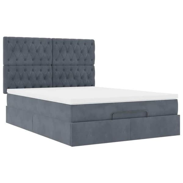 Ottoman sengestel - Eksklusivt hjem - Mørkegrå velour - 140x190 cm - Hydraulisk opbevaring mörkgrå