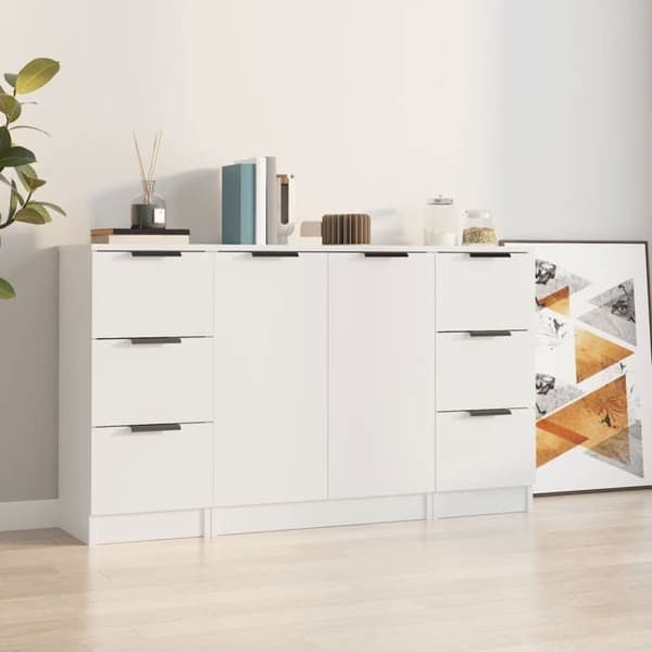 Maison Exclusive - 3 stk. Buffet Hvid Ingeniørtræ Vit