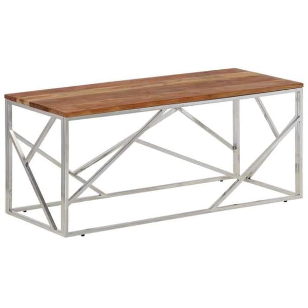 Bord - EKSKLUSIV HUS - Akacie - Rustfrit stål - Massivt akacietræ - Moderne design Silver