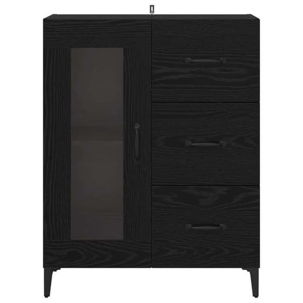Buffet - EKSKLUSIVT HUS - 69,5 x 34 x 90 cm - Sort eg - Glasdøre - Sorte jernben svart ek