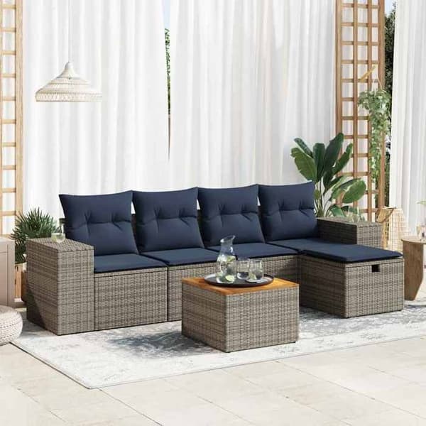 Maison Exclusive - Trädgårdsmöbler 6 delar med grå kuddar i flätad resin grå