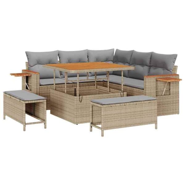 Maison Exclusive - 8 osan beige polyrottinkinen puutarhakalustesetti