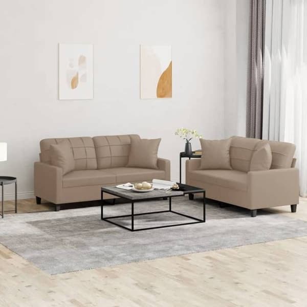 Maison Exclusive - Sæt af 2 sofaer med cappuccino puder i kunstlæder