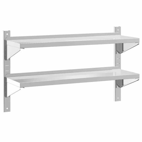 Væghylde - EKSKLUSIV HUS - 2 niveauer - 100x30x60 cm - Rustfrit stål - Sølv Silver