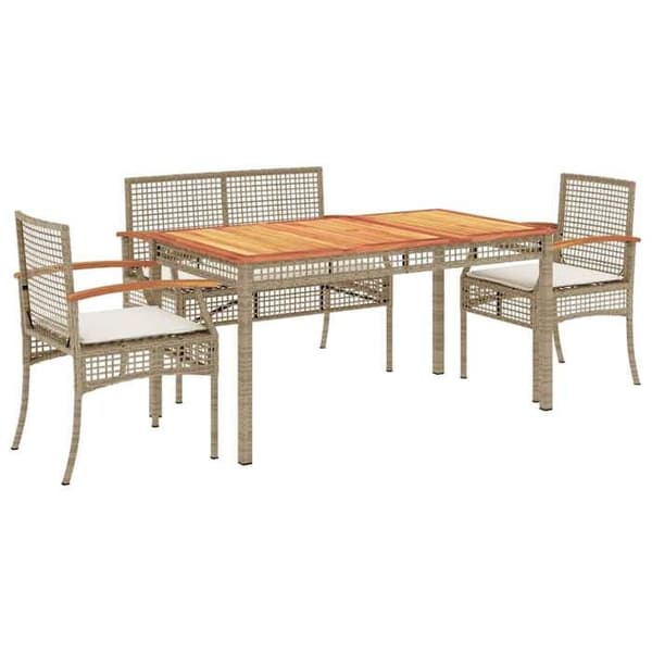 Maison Exclusive - Trädgårds matsalsset med kuddar 4 delar beige flätad resin