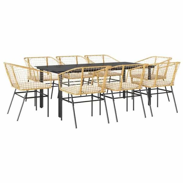 Maison Exclusive - Spisebordssæt til haven med puder 9 stk. brun poly rattan glas