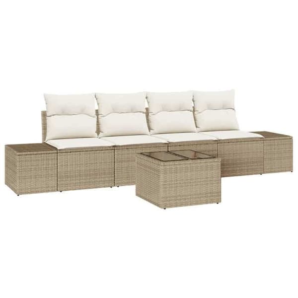Trädgårdsmöbler - EXKLUSIVT HEM - Modulär - 5 delar - Poly Rattan - Höj- och sänkbart bord Beige och kräm