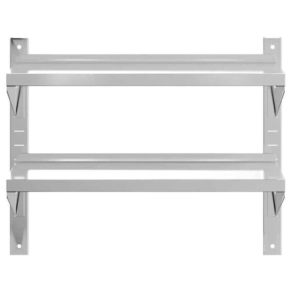 Væghylde - EKSKLUSIV HUS - 2 niveauer - 75 x 30 x 60 cm - Rustfrit stål - Sølvfarvet Silver