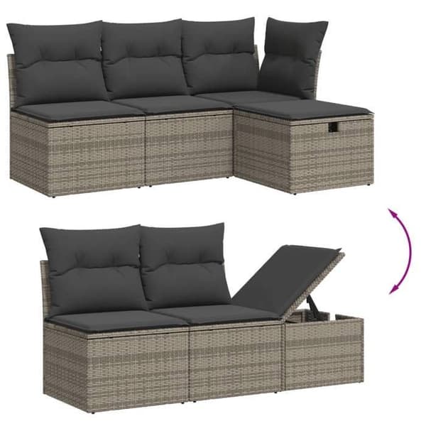 Maison Exclusive - Trädgårdsmöbler 5 delar med grå kuddar i flätad resin