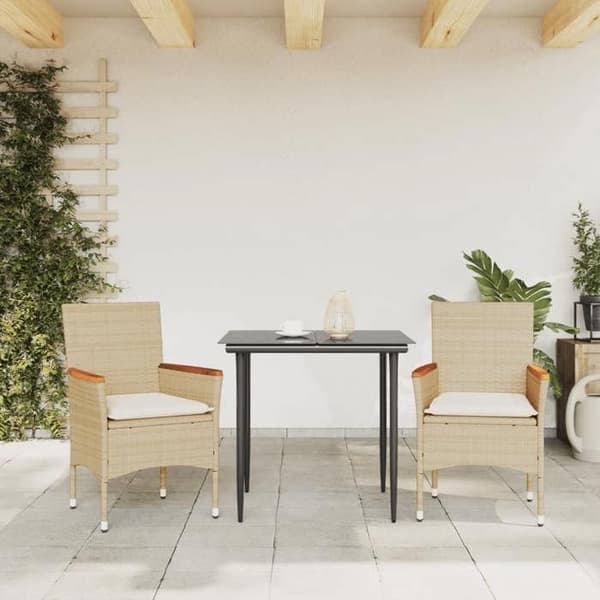 Maison Exclusive - Trädgårdsstolar med kuddar, set om 2, beige flätad resin
