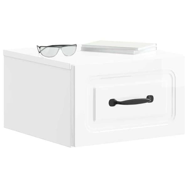 Väggmonterad sängbord - EXKLUSIV HEM - 2 st - Blank vit - LED-belysning - 1 låda + hylla Strålande vit