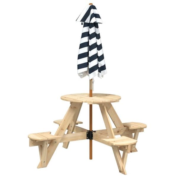 Børne-piknikbord - EKSKLUSIVT HUS - Model Gran - Massivt grantræ - Polyester parasol - Til 4 børn Gran