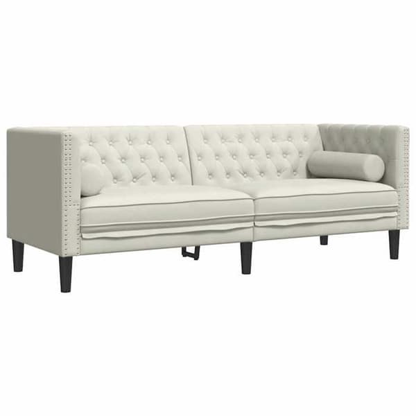 Maison Exclusive - Chesterfield-soffa med kuddar 3 platser krämig sammet Grädde
